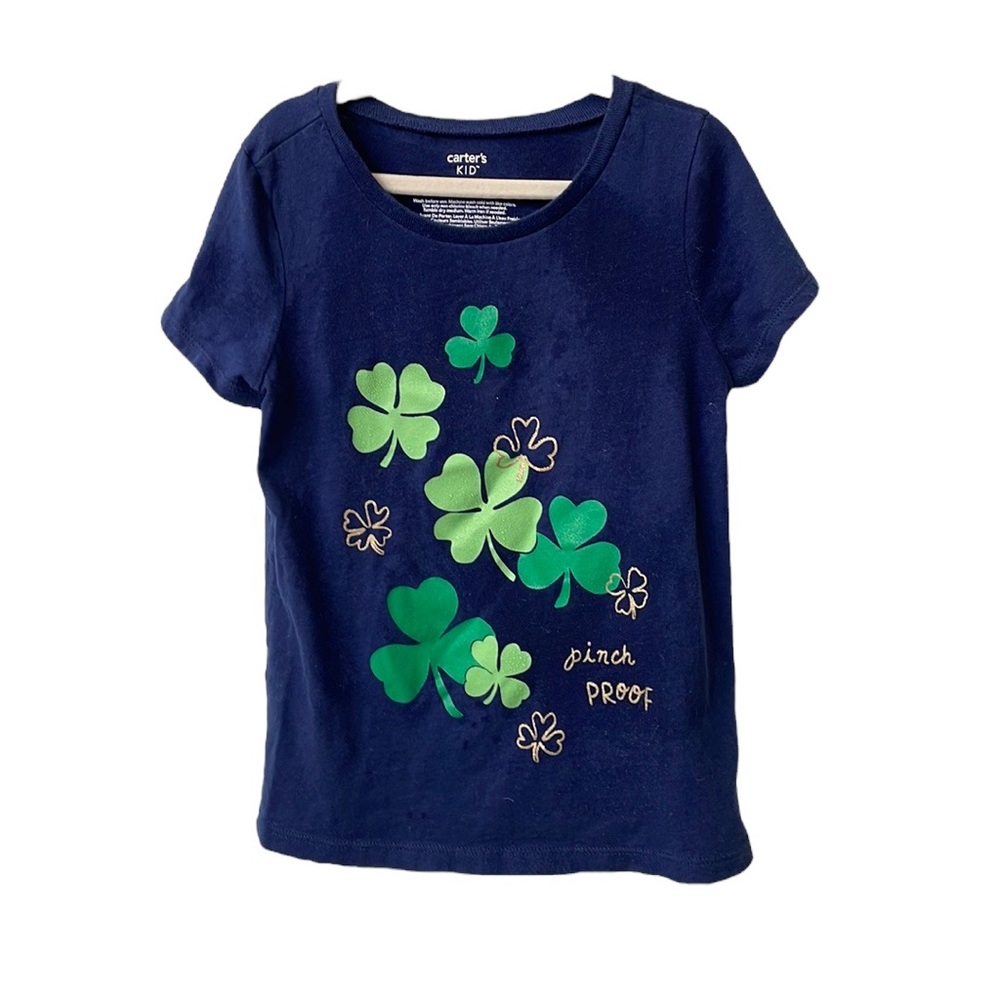 CARTERS UEC Girls Size 6/6x St Patrick’s Day Shirt Blue Green Shamrock ☘️ tee